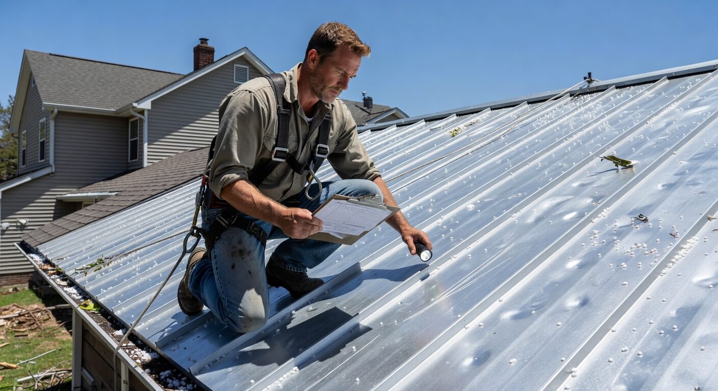 how to spot hail damage on a metal roof